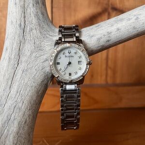 Bulova Silver Watch with Crystal Details